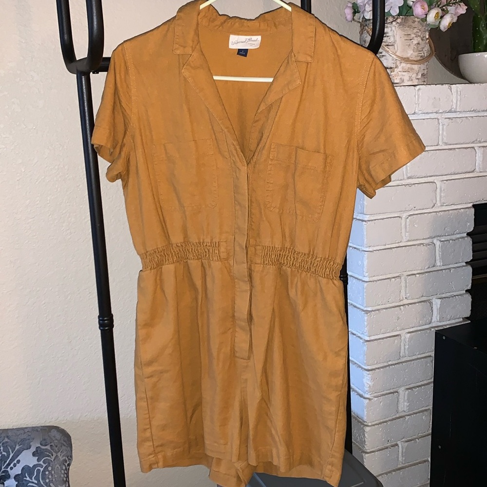 Universal thread mustard color button up short romper/jumpsuit